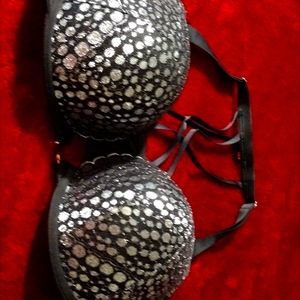 Sexy Black and Silver Boost Plunge Bra 44DD